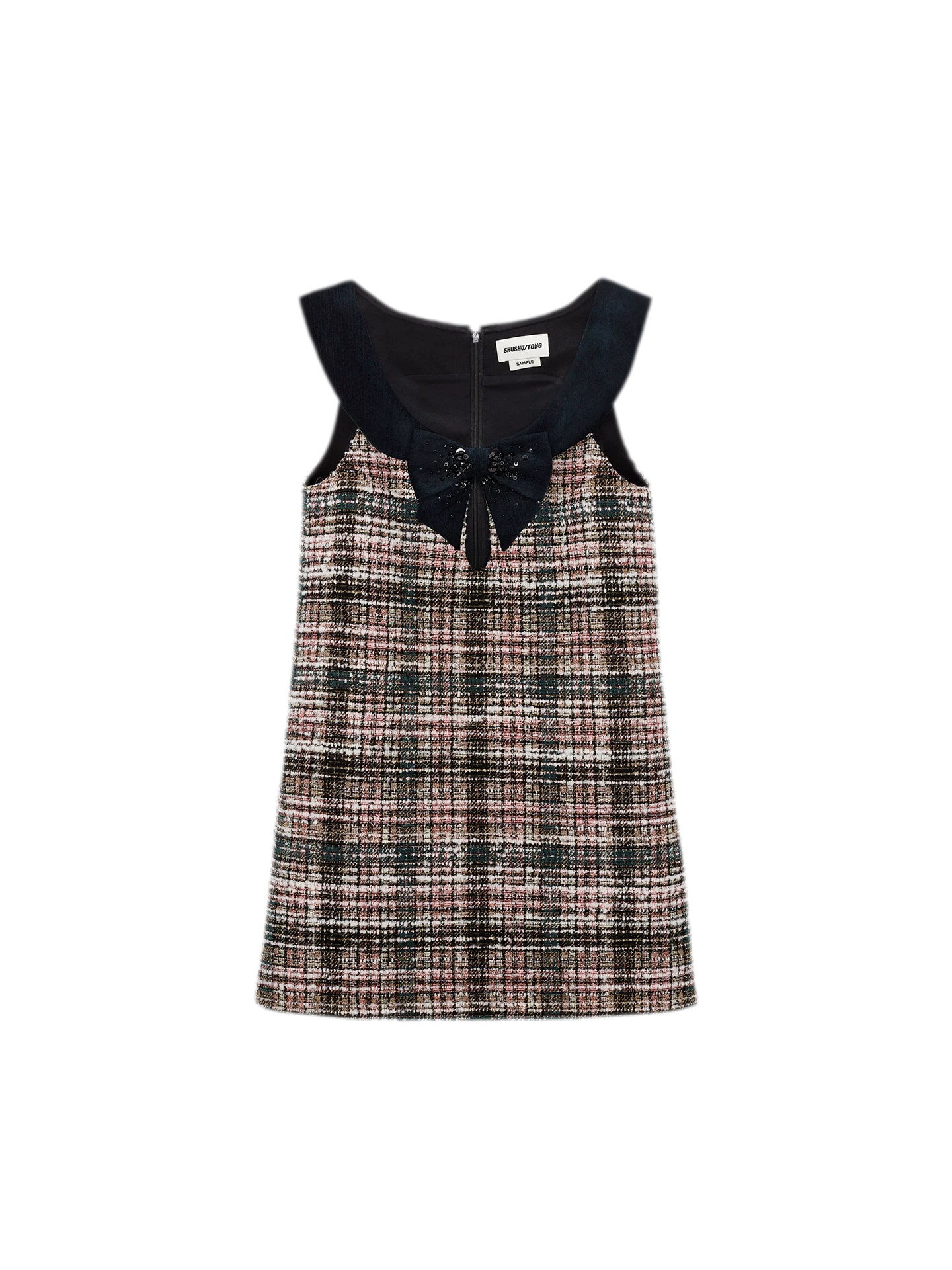 Plaid Tweed Bowknot A-Line Dress