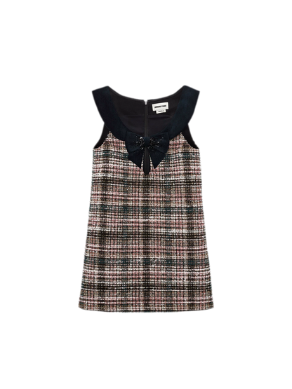 Plaid Tweed Bowknot A-Line Dress
