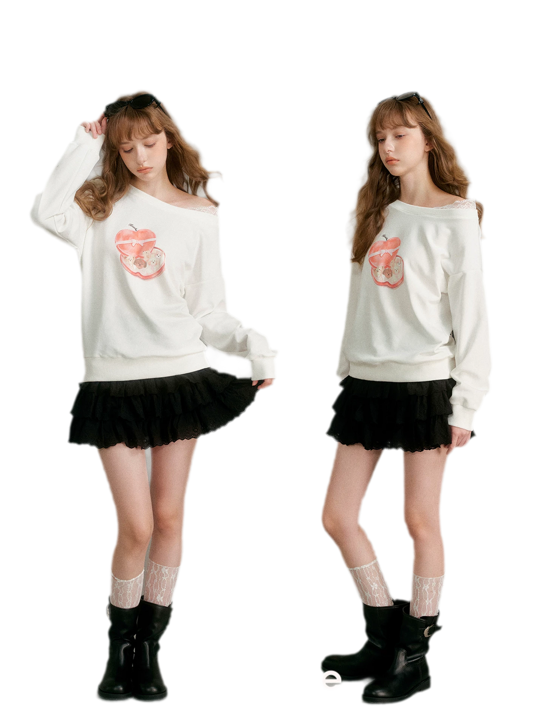 Watercolor Puppy Off-Shoulder Sweatshirt