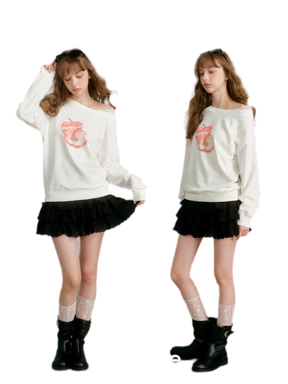 Watercolor Puppy Off-Shoulder Sweatshirt