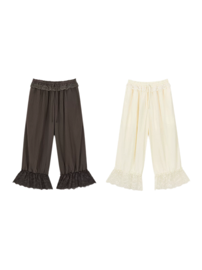 Relaxed Fit Tencel Lace Patchwork Wide Leg Pants