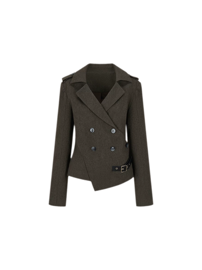 Belted Asymmetric Twill Blazer