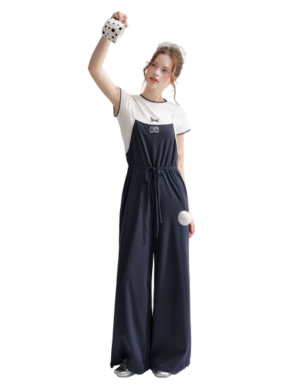 Contrast Piping Drawstring Waist Jumpsuit