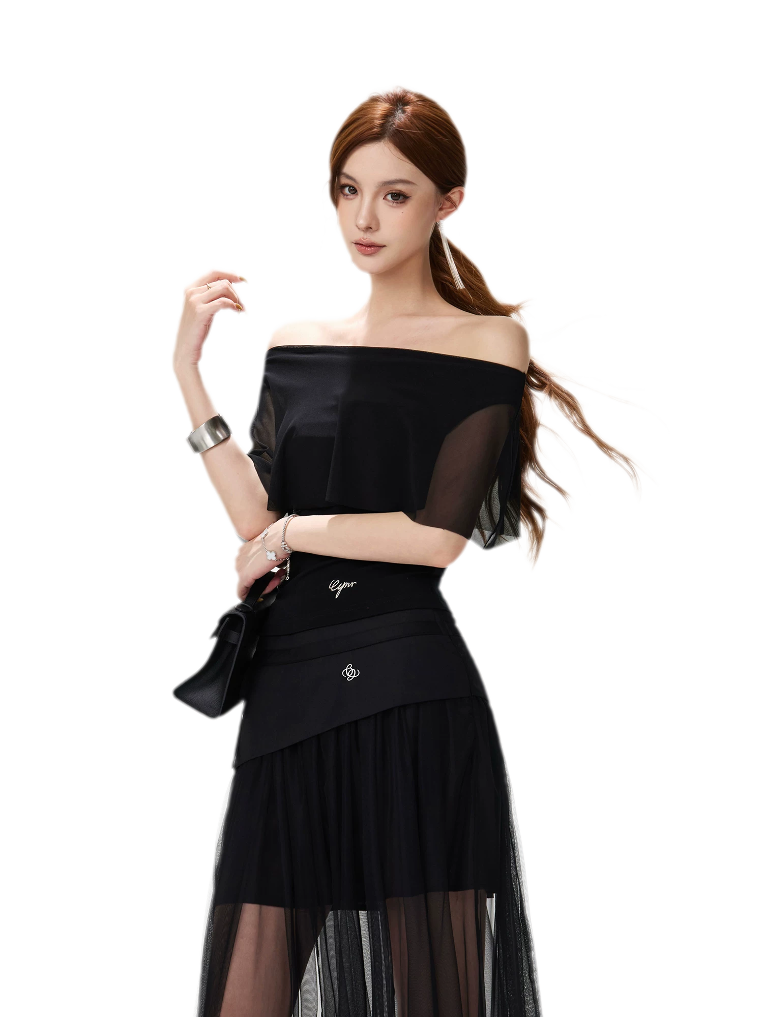 Sheer Ruffle One-Shoulder Top