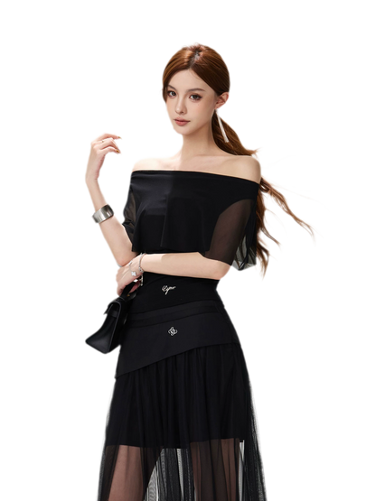 Sheer Ruffle One-Shoulder Top