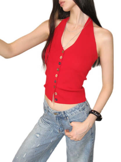 Tencel Halter Button Top