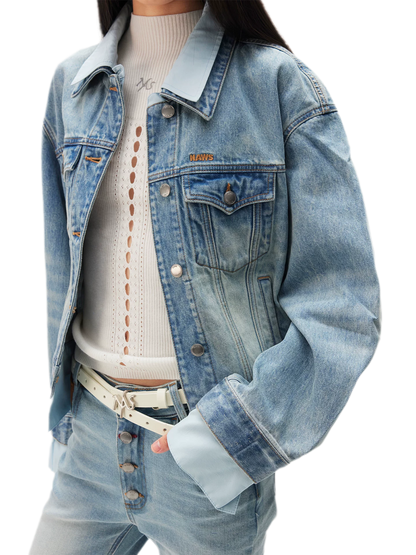 Washed Deconstructed Cropped Denim Jacket
