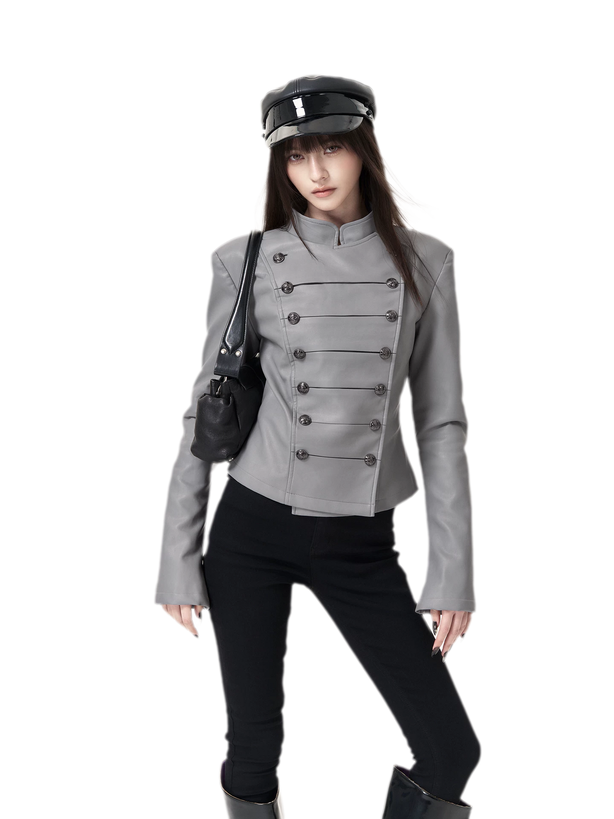 Chaqueta de cuero entallada cruzada