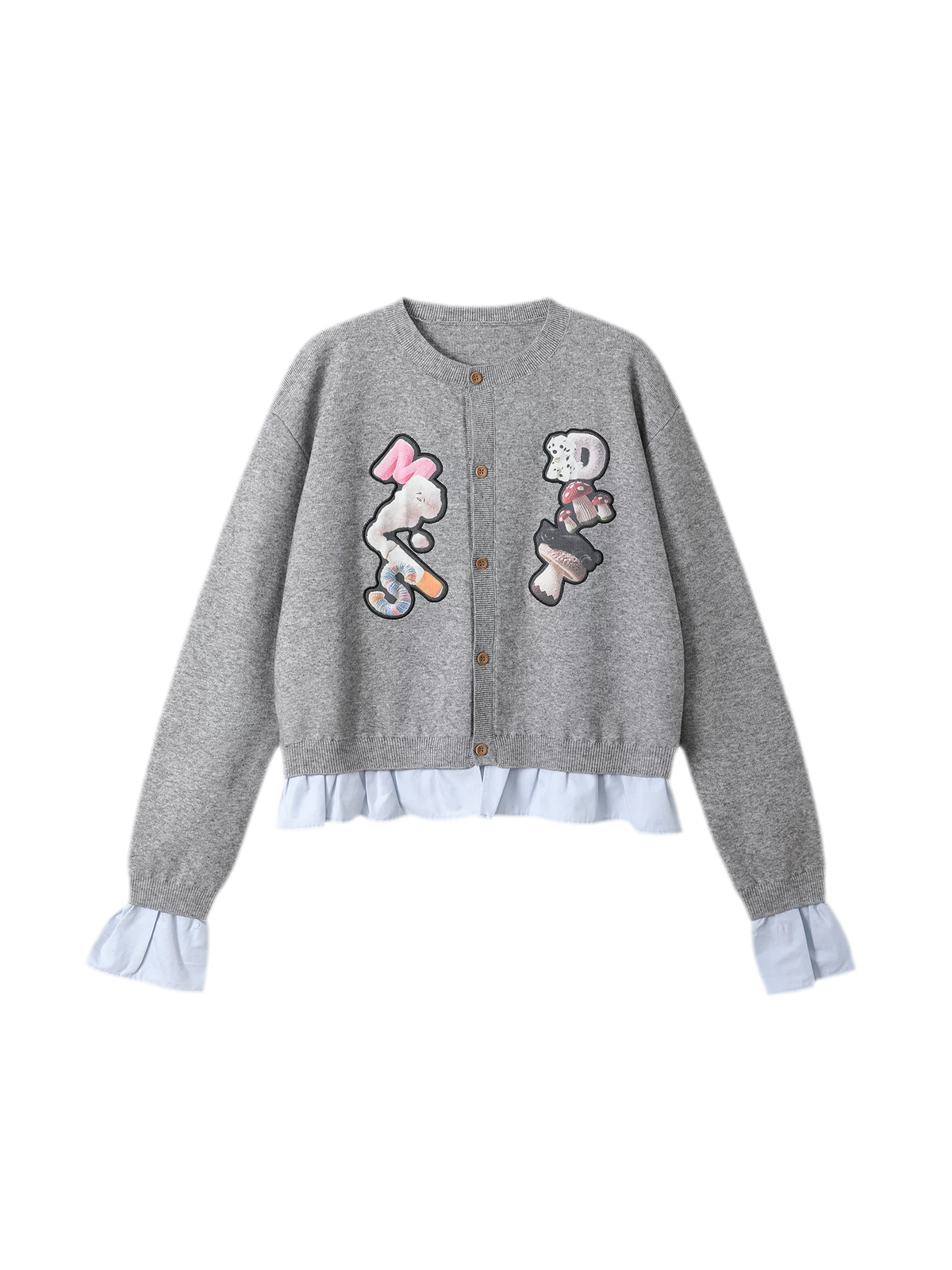 Appliqué Faux-Layered Knit Cardigan — ギャラリービューで5画像がロードされます。