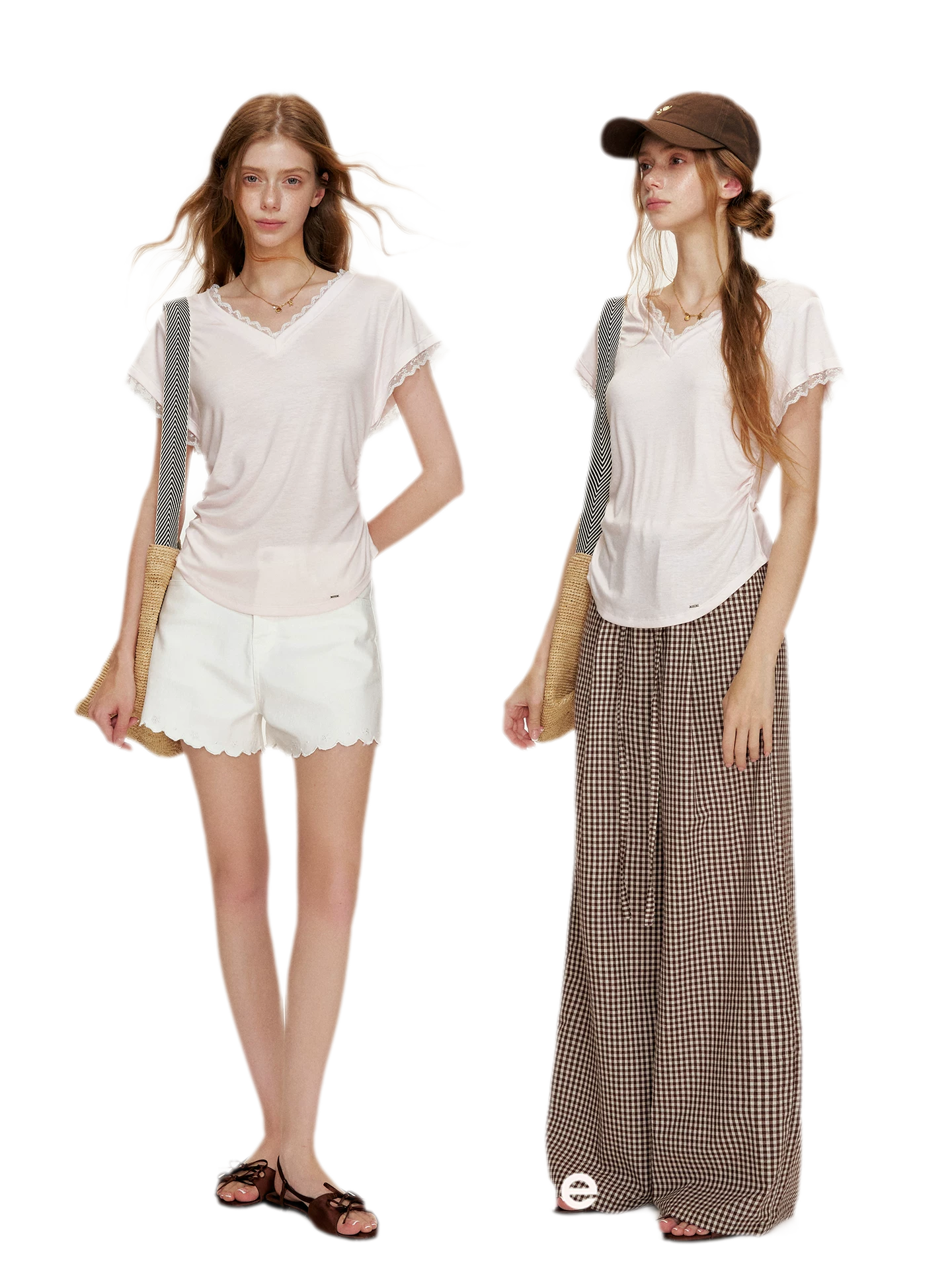 Tencel Lace Trim Loose Short Sleeve T-Shirt