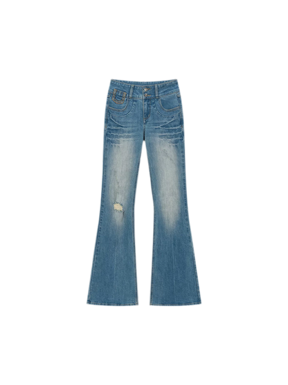 Model Vintage Washed Slim Flared Jeans