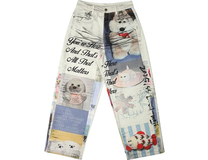 Washed Print Wide-Leg Jeans