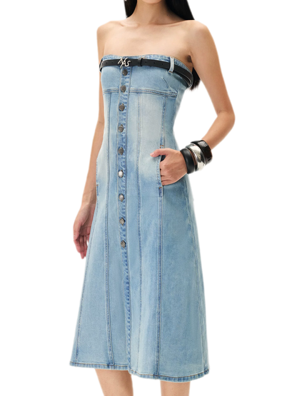 Washed Sculpted Denim Midi Dress