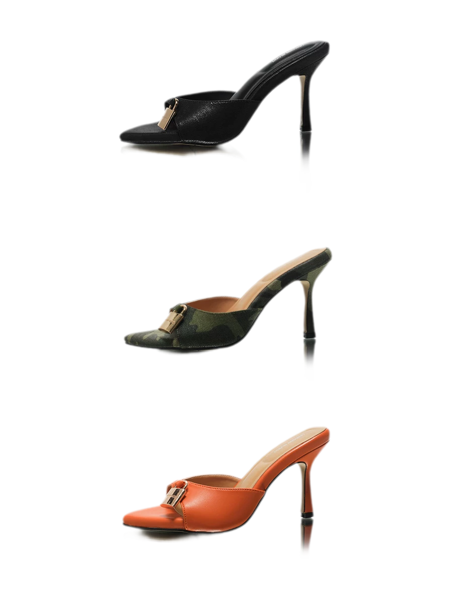Buckle Pointed-Toe Heeled Mules