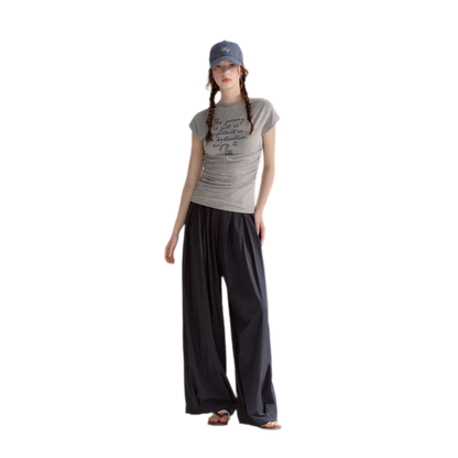 Ruched Embroidered Sleeve T-Shirt