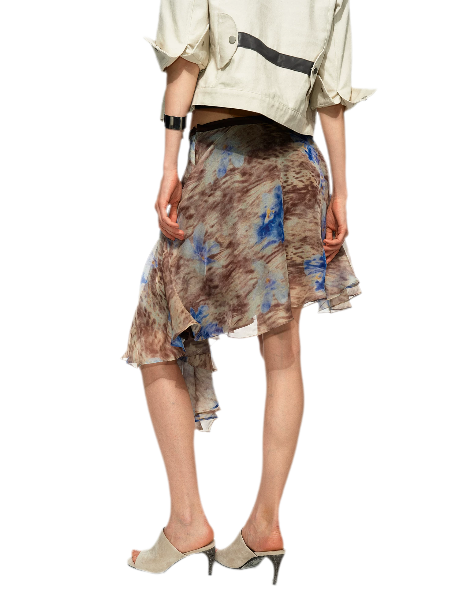 Printed Irregular Hem Chiffon Skirt