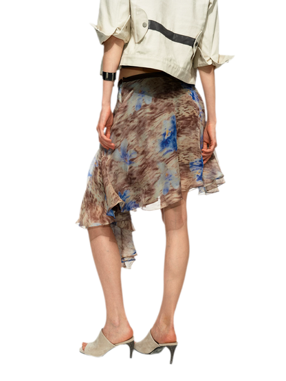 Printed Irregular Hem Chiffon Skirt