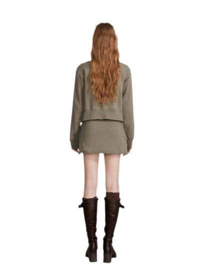 Raw Edge Zip Sweatshirt Set