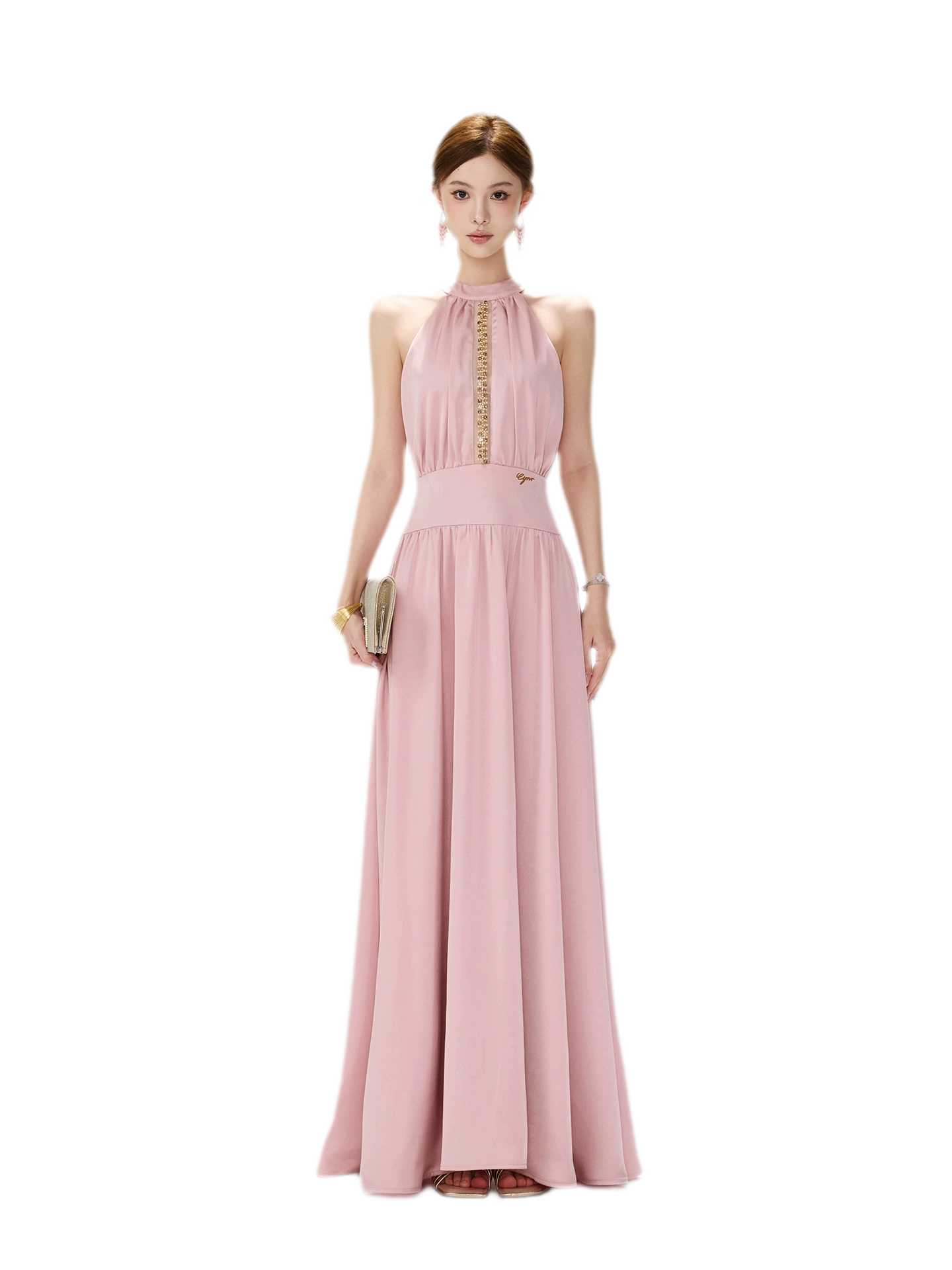 Rhinestone Halter Maxi Dress