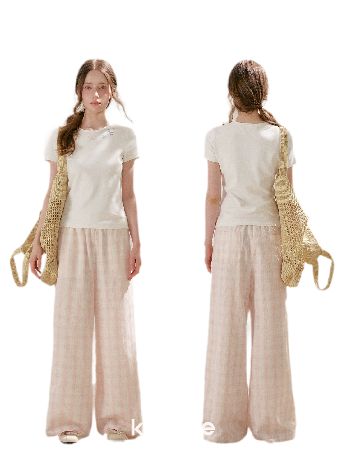 Linen Checkered High-Waist Wide-Leg Pants