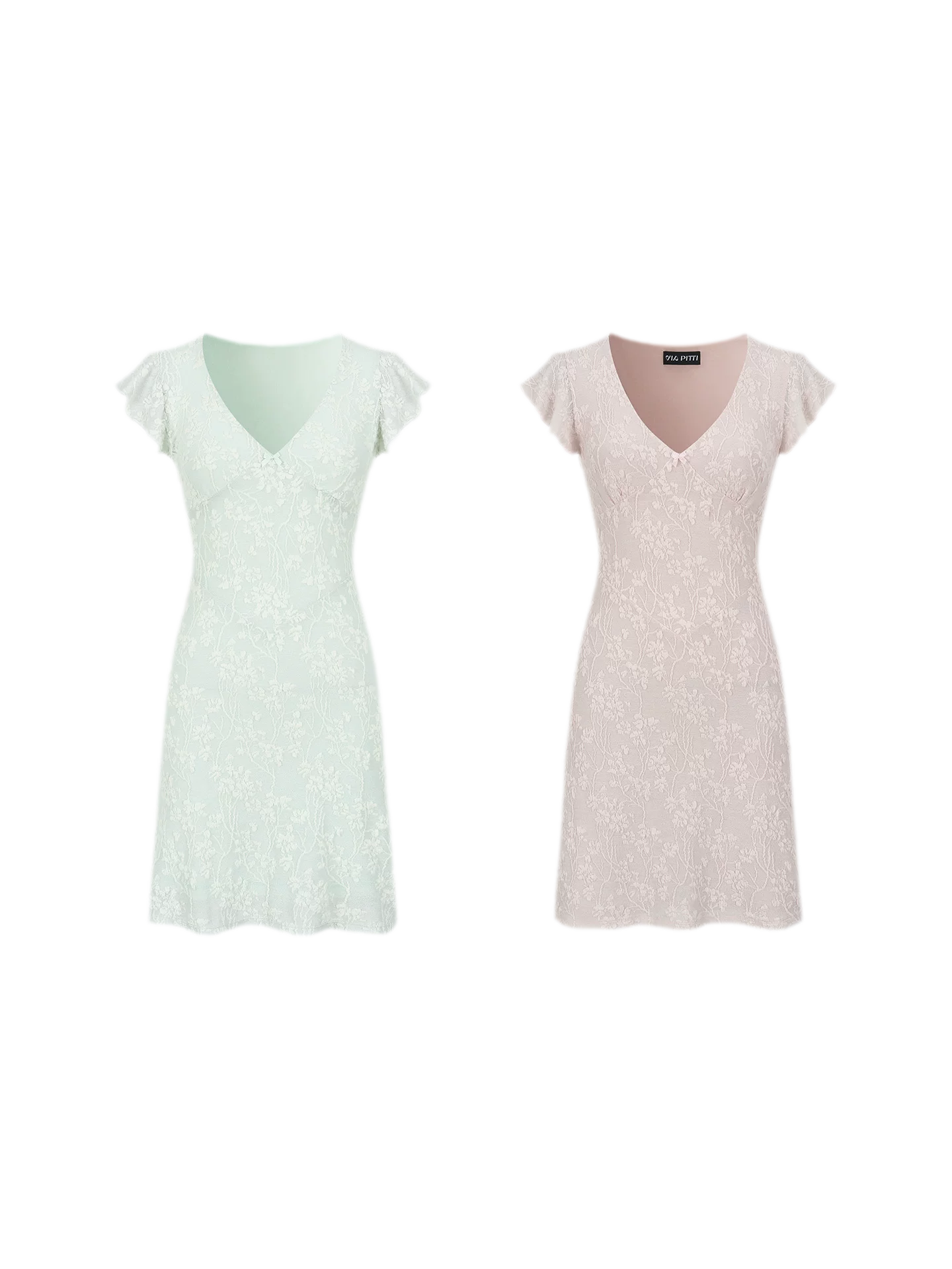 Lace-Trim Jacquard Knit Waist-Cinched Dress