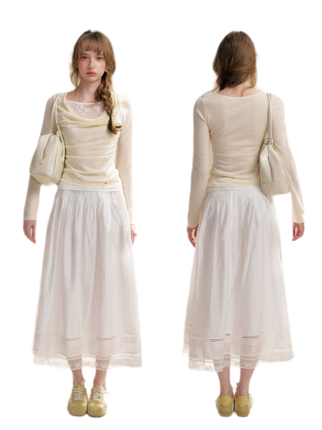 Lyocell Lace Pleated Skirt