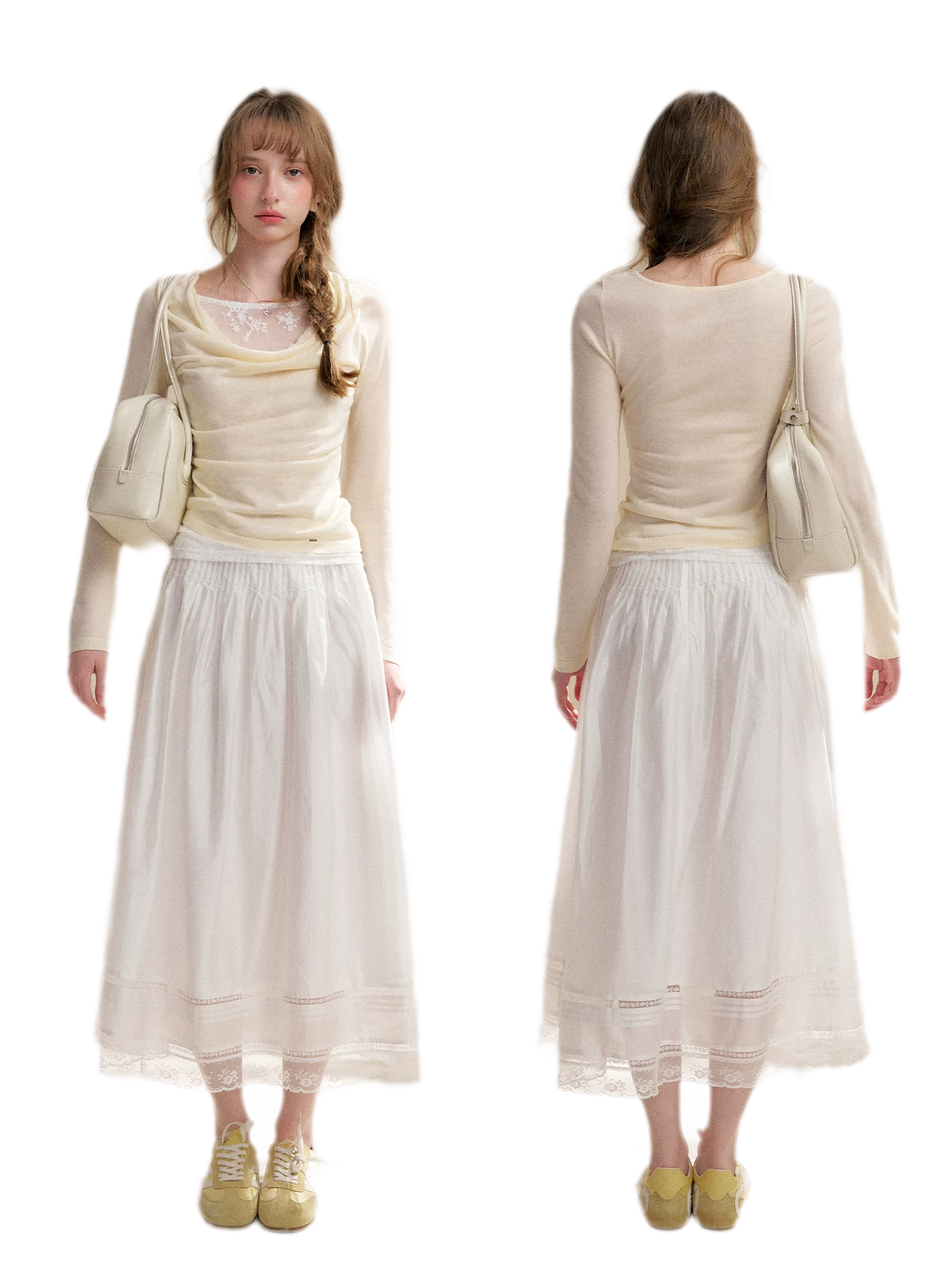 Lyocell Lace Pleated Skirt