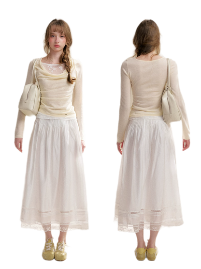 Lyocell Lace Pleated Skirt