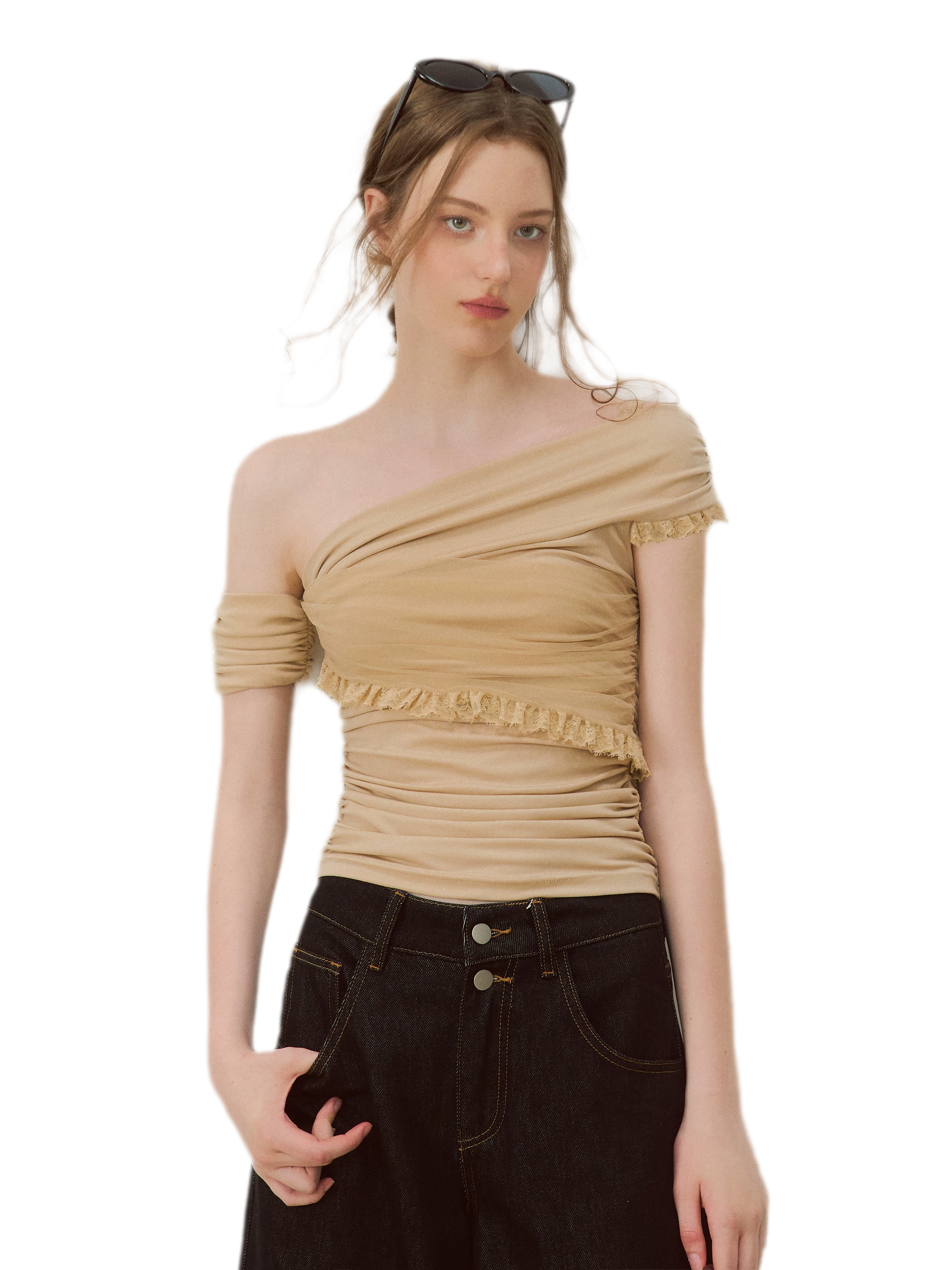 Lace Mesh Off-Shoulder Top