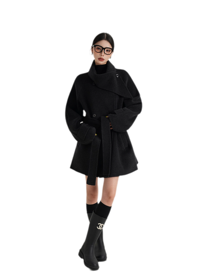 Hand-Stitched Belted Wool Coat