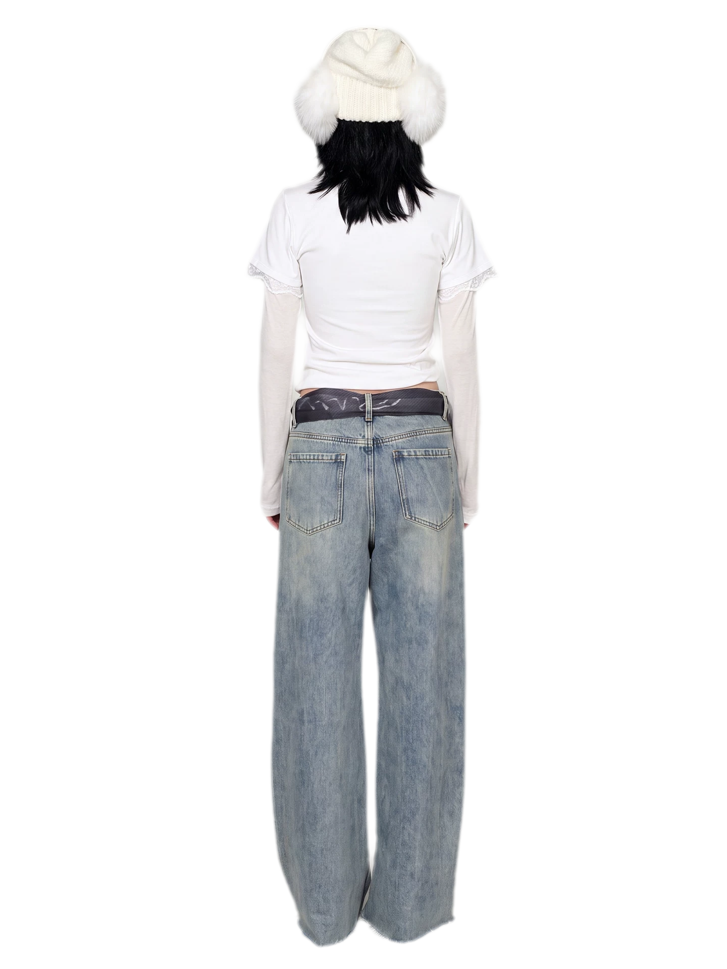 Scarf Tie Wide-Leg Jeans