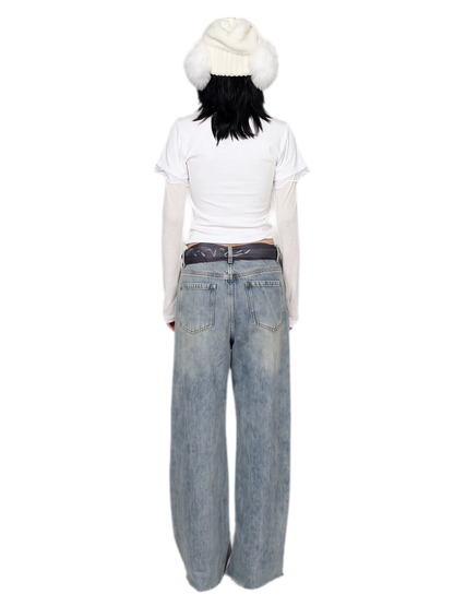 Scarf Tie Wide-Leg Jeans