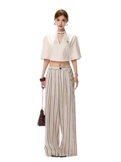 Tencel Stripe Wide-Leg Pants
