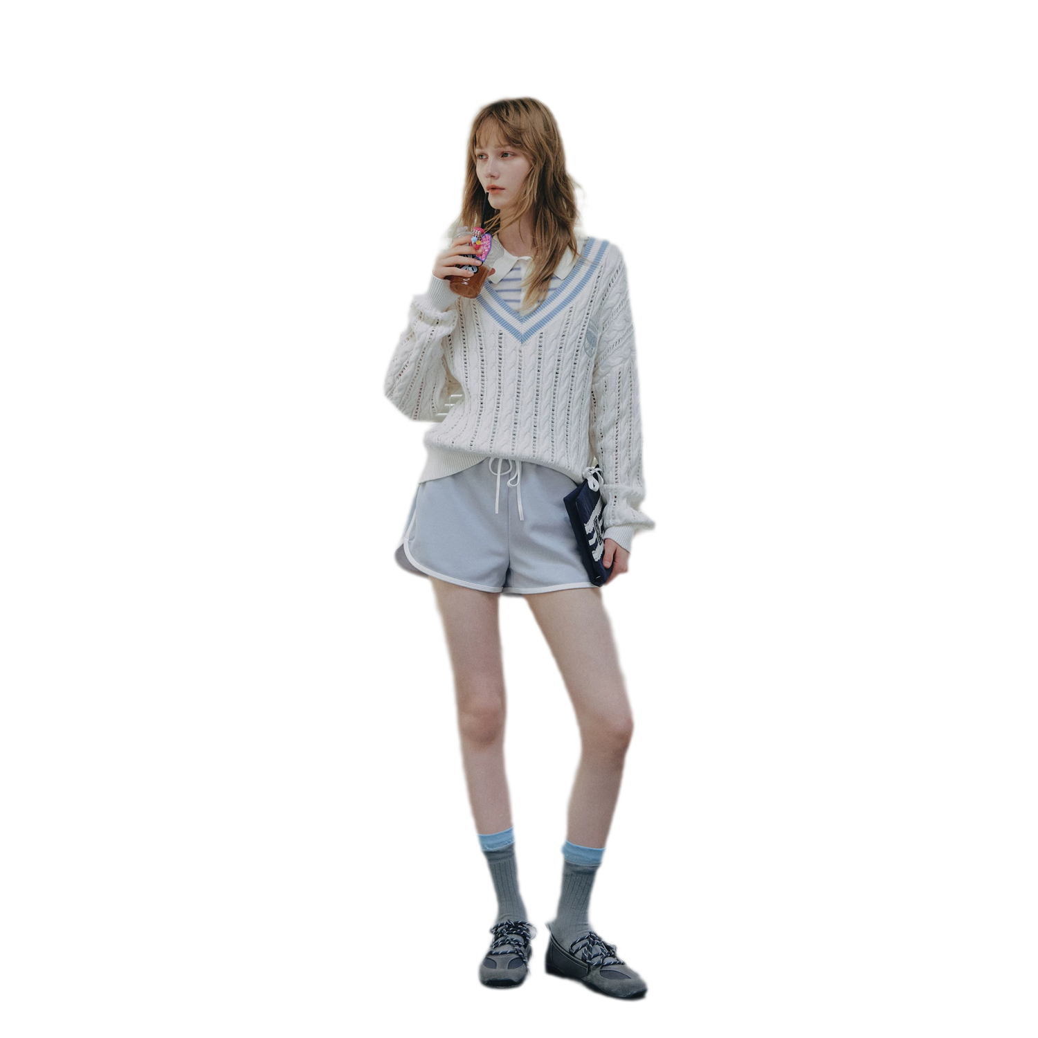 Cable Knit Cropped V-Neck Sweater