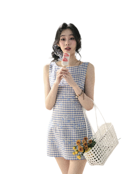 Breeze Check Embroidered Dress