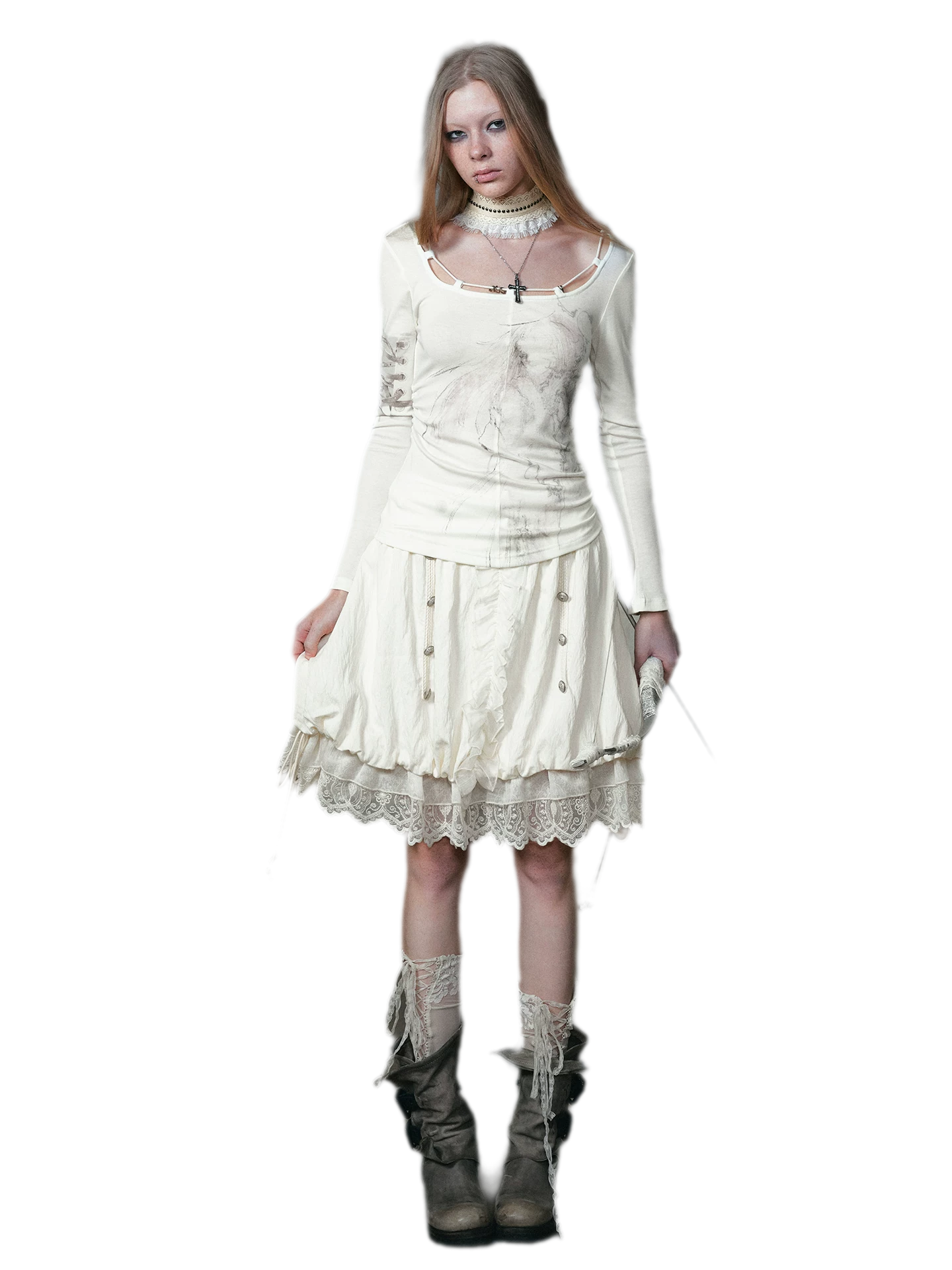 Lace Patchwork Bubble Skirt