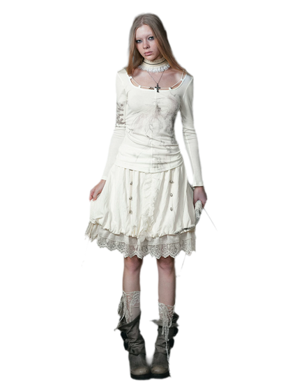 Lace Patchwork Bubble Skirt