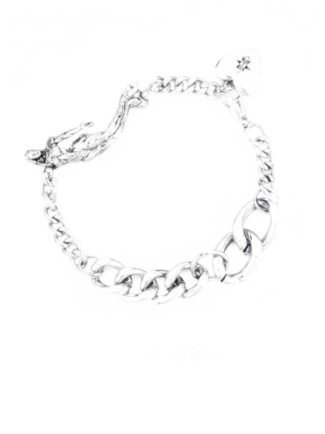 Punk Style Distressed Silver Heart Bracelet