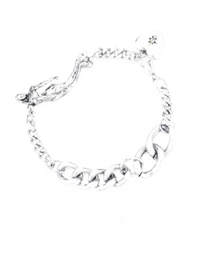 Punk Style Distressed Silver Heart Bracelet