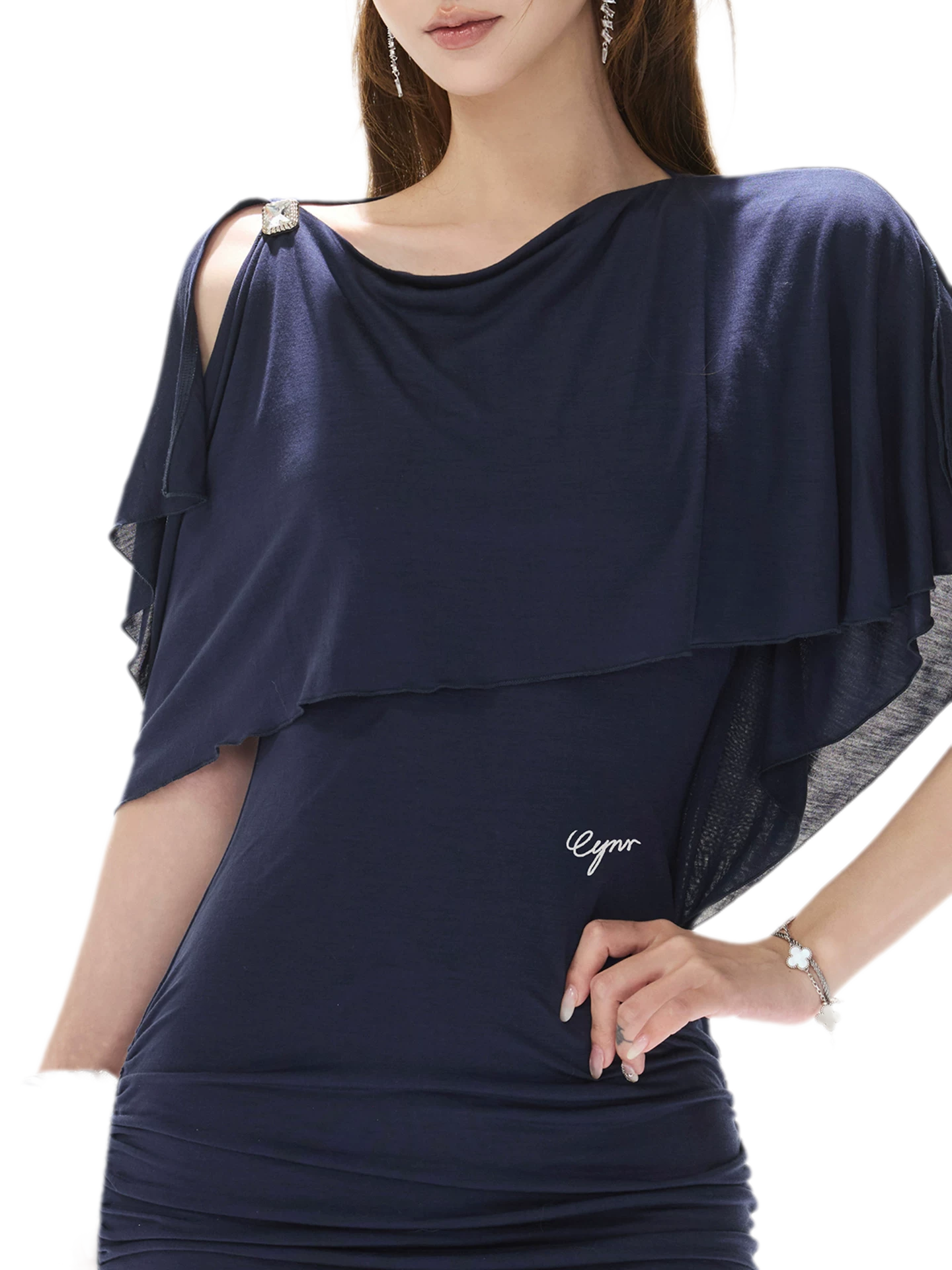 Cape One-Shoulder Dress