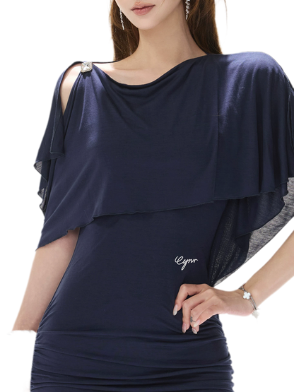 Cape One-Shoulder Dress
