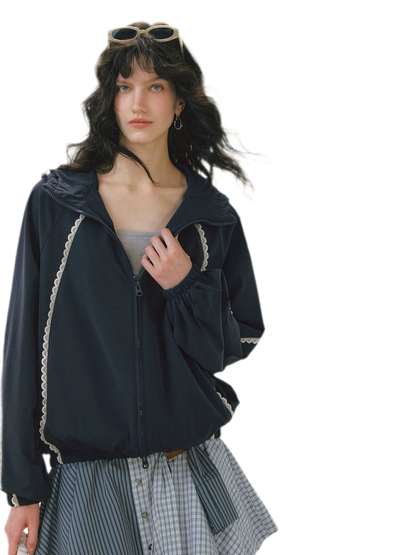 Lace Panel Hooded Jacket