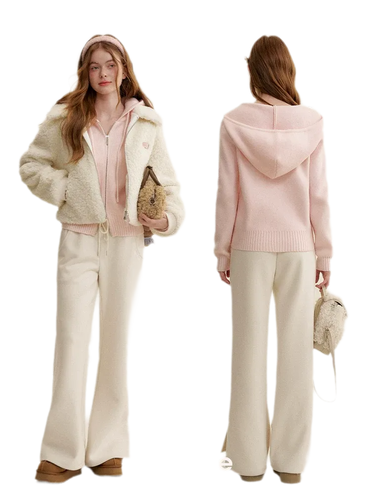 Chain Embroidered Hooded Knit Jacket