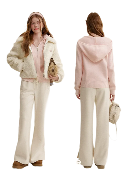 Chain Embroidered Hooded Knit Jacket