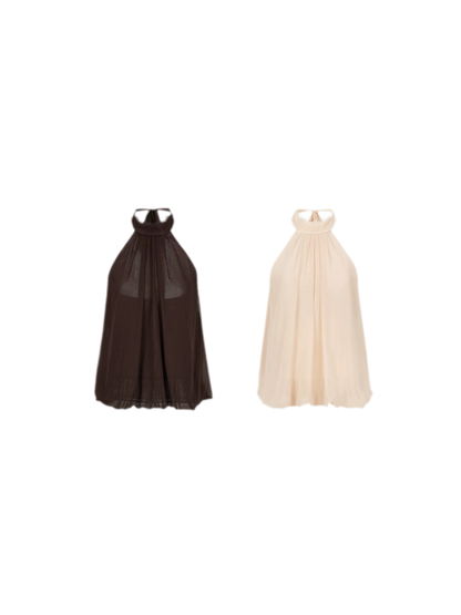 Sleeveless Chiffon Tie-Neck Waist Shirt