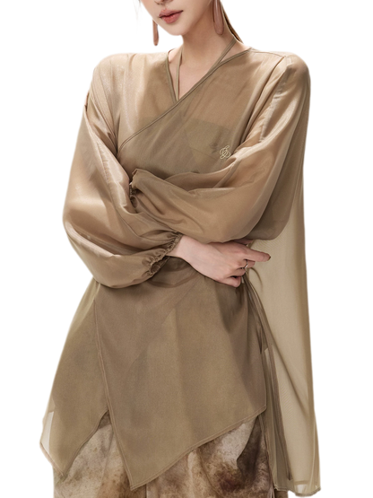 Sheer Wrap Asymmetric Blouse