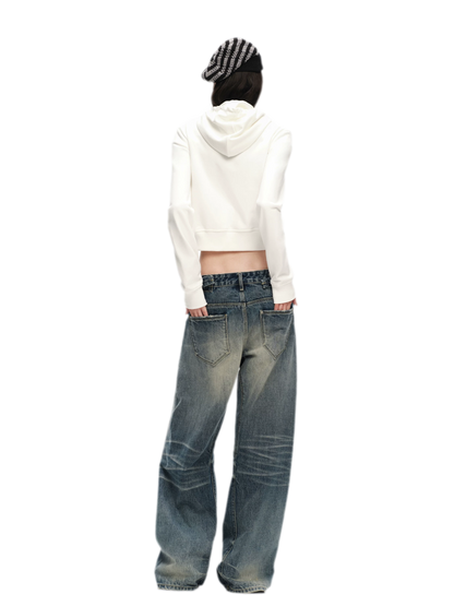 Textured Cropped Hooded Jacket