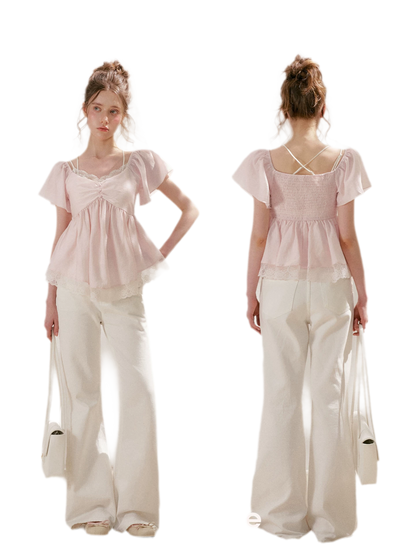 Tencel Lace V-Neck T-Shirt