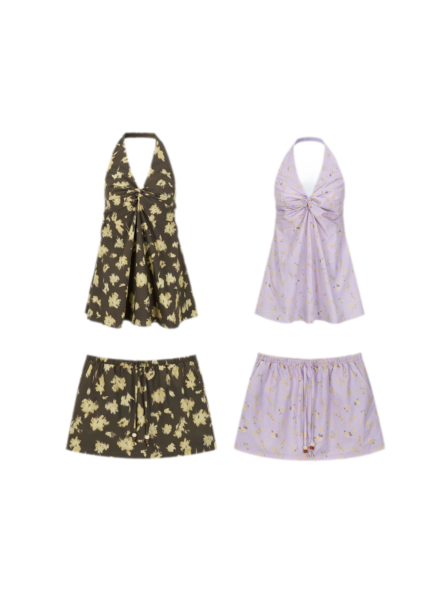 Twin Flowers French Floral Halter Top &amp; Drawstring