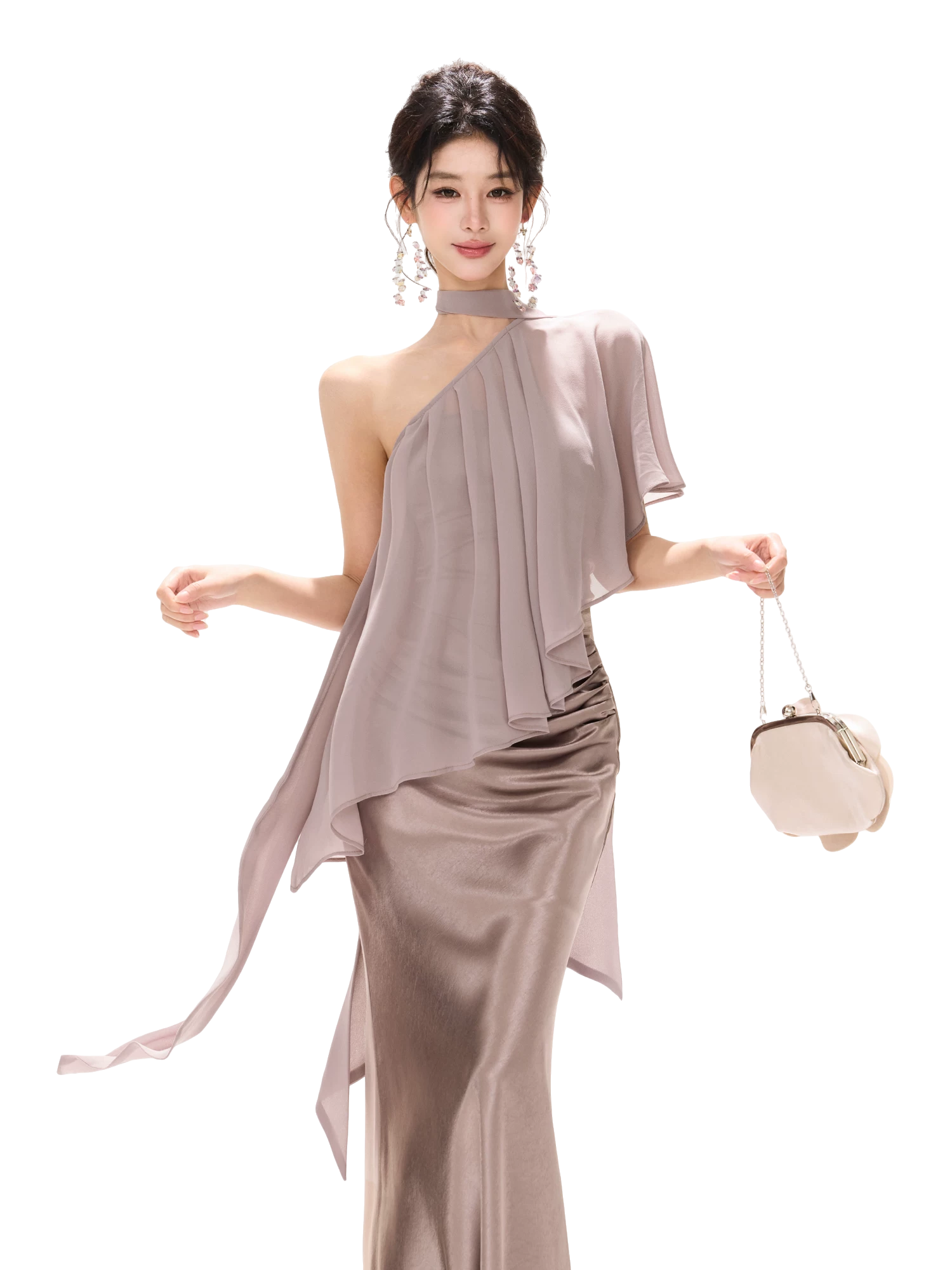 Amber Glow High-Waist Fishtail Satin Skirt